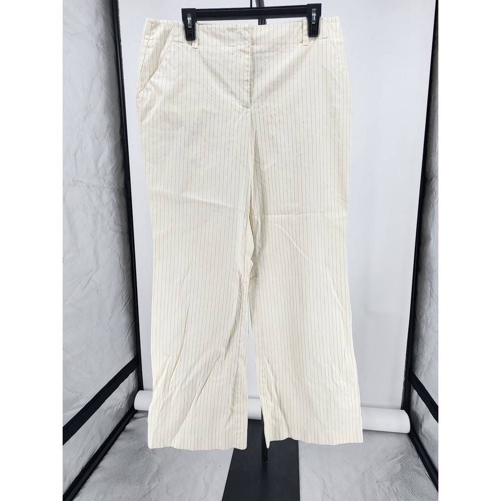 New York & Company Cream Pinstripe Wide Leg Stretch Trousers Pants Womens 12 Avg